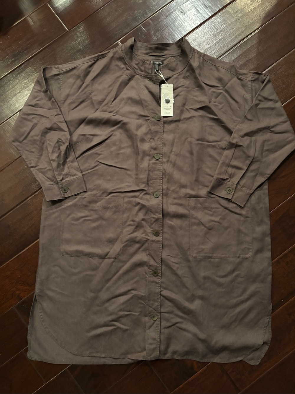 Eileen Fisher Grey Button-Front Long Shirt Jacket